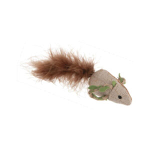 Souris en lin et chanvre naturel avec plume et herbe à chat 16x5 cm
